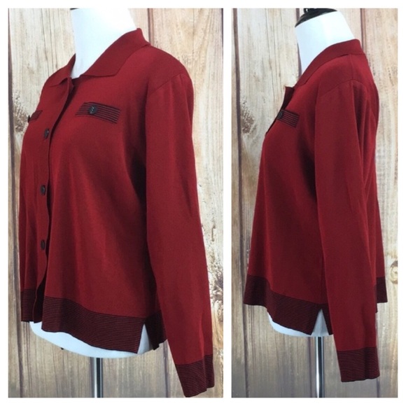 ☮️MISOOK Red/Black Button up Cardigan sz M Petite - Picture 2 of 8